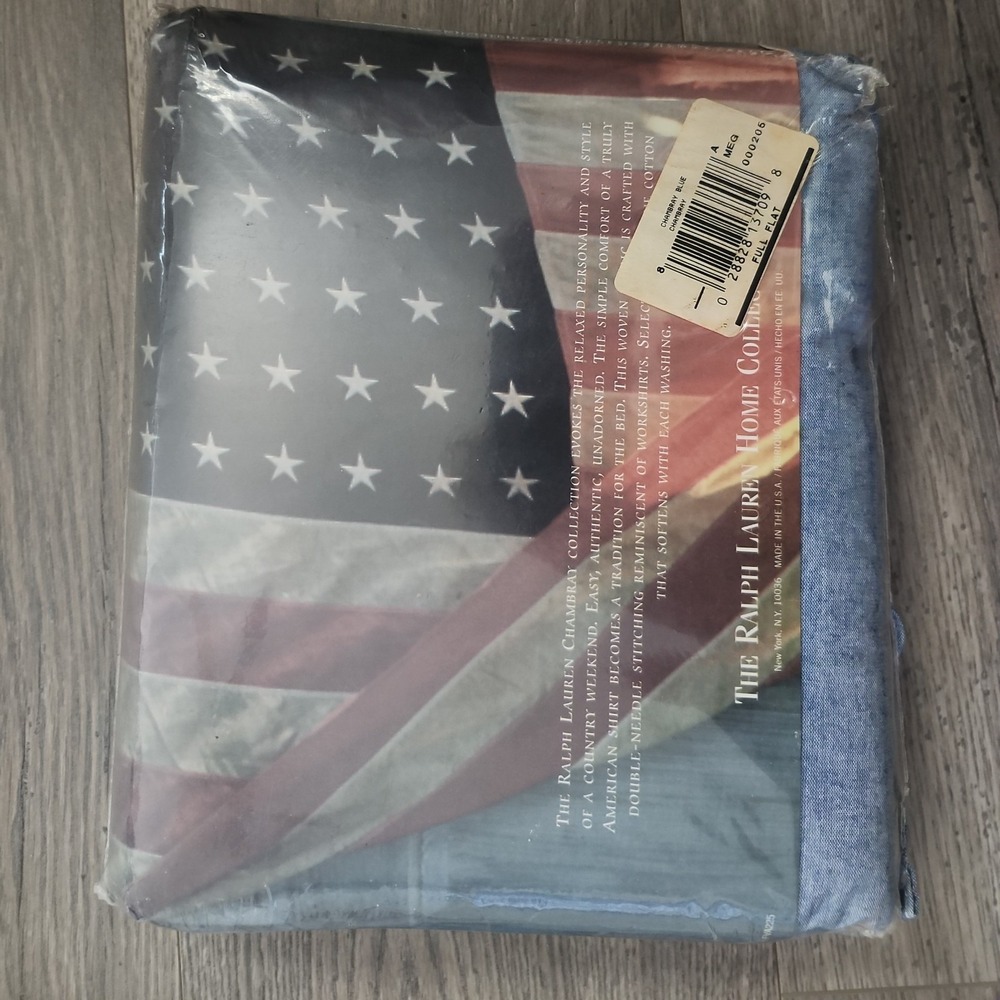 New Ralph Lauren CHAMBRAY Blue Flat Sheet Full, Vintage, Y2K NAUTICAL, PREPPY - Picture 2 of 3